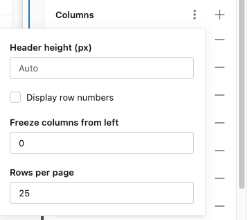 Configurações de layout de tabela.