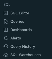 Nova barra lateral de navegação Grupo de tarefas SQL
