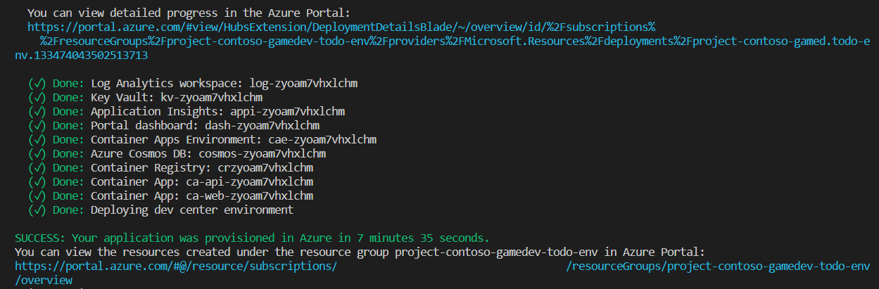 Captura de tela mostrando o progresso do provisionamento do AZD.