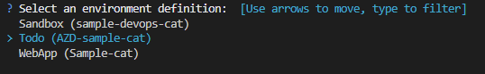 Captura de tela mostrando o prompt de inicialização do azd Selecione as definições de ambiente.