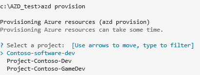 Captura de tela mostrando o prompt de inicialização do azd para selecionar um projeto.