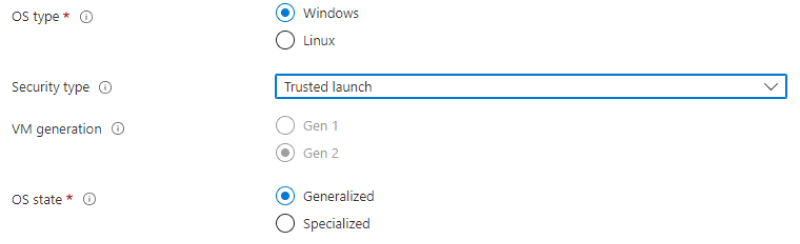 Captura de tela que mostra as configurações de requisitos de imagem do Windows 365.
