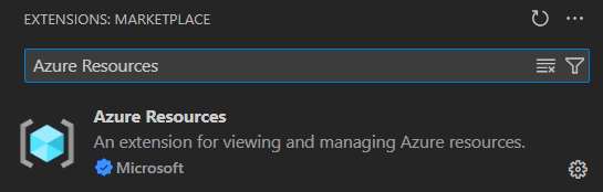 Captura de tela mostrando a extensão de Recursos do Azure.