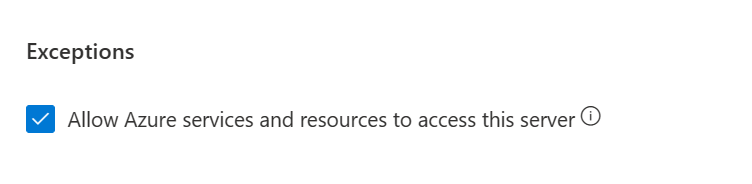 Captura de tela das regras de firewall - permitir o acesso aos recursos do Azure.