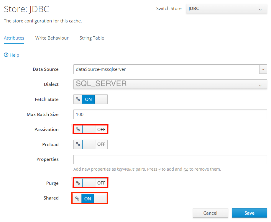Captura de tela do console de gerenciamento JBoss EAP Edit Store JDBC.