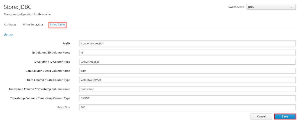 Captura de tela do console de gerenciamento JBoss EAP Editar tabela de caracteres.