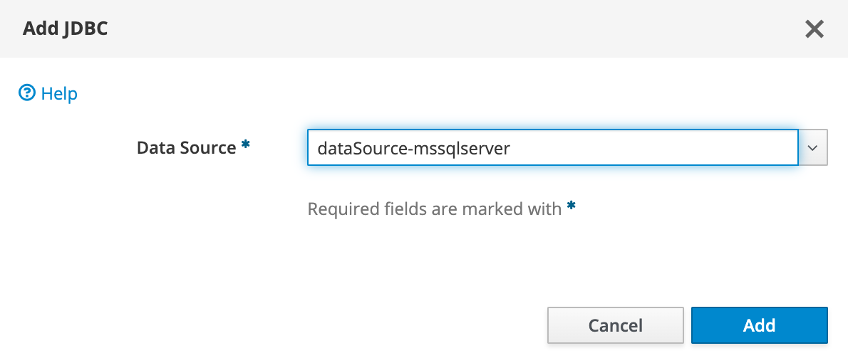 Captura de tela do console de gerenciamento JBoss EAP Store JDBC.