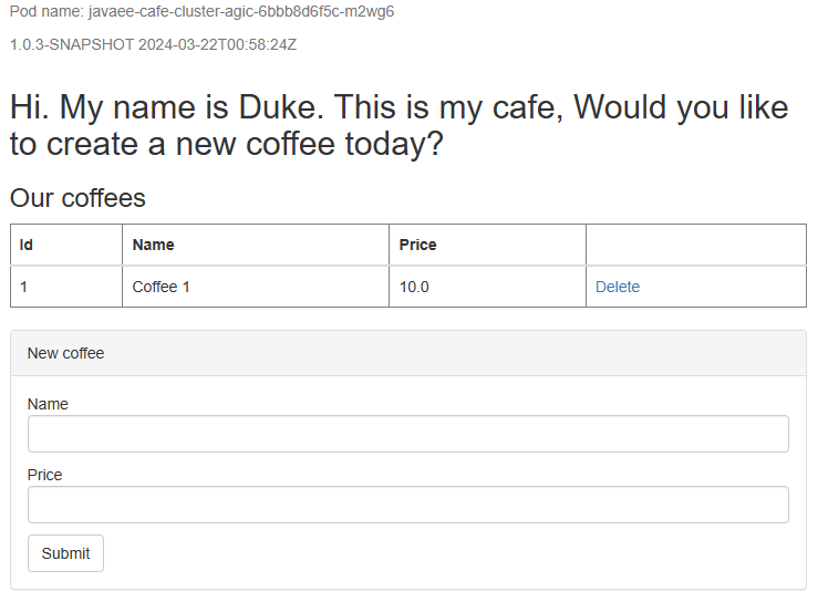Captura de tela da UI do aplicativo de exemplo.