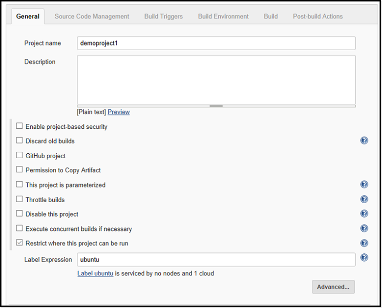Configurando um novo trabalho do Jenkins