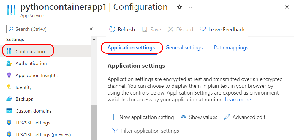 Uma captura de tela mostrando como adicionar uma configuração ao Serviço de Aplicativo no portal do Azure.