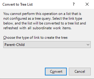 Caixa de diálogo Converter em Lista de Árvores