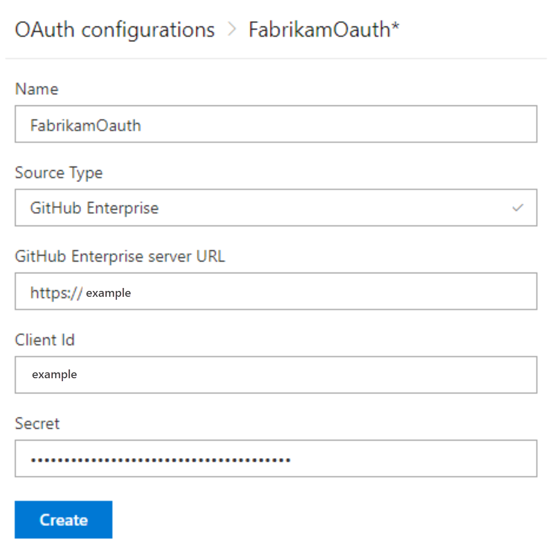 Screenshot of OAuth configuration dialog.