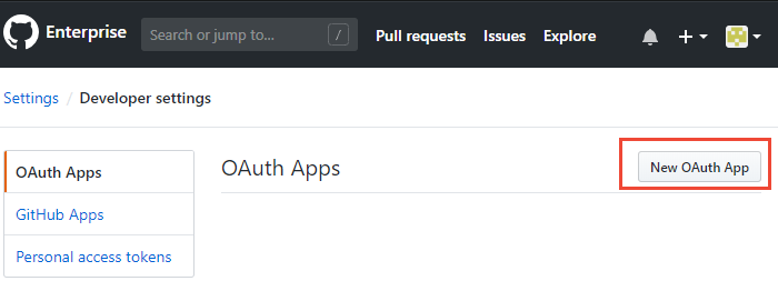 Screenshot showing sequence for getting to New OAuth App screen.