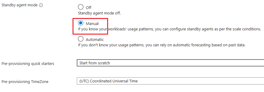 Captura de tela que mostra o modo de espera manual.