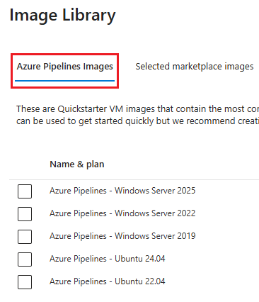 Captura de tela que mostra imagens do Azure Pipelines.
