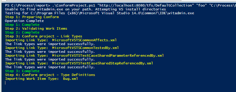 Captura de tela do processo de projeto correto no PowerShell.