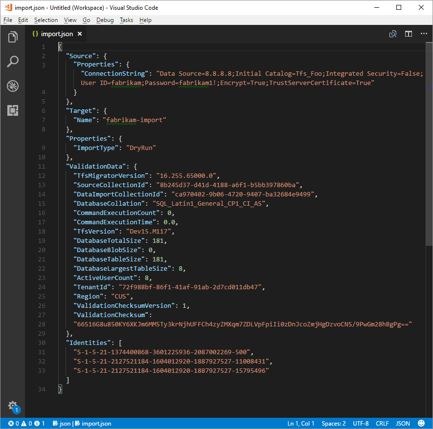 Captura de tela da especificação de migração fazendo referência a uma VM do SQL Azure.