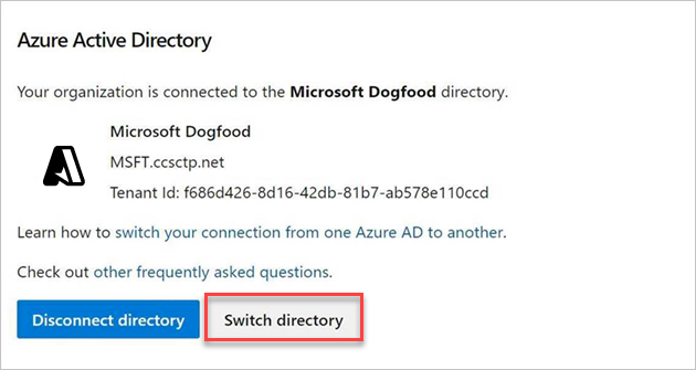 Screenshot showing Switch directory button emphasized.