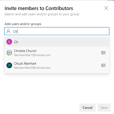 Adicionar usuários e caixa de diálogo de grupo.