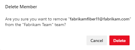 Captura de tela da confirmação da caixa de diálogo Excluir membro.