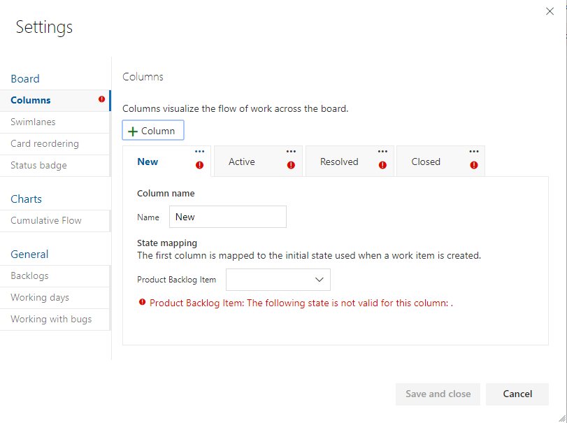 Caixa de diálogo Colunas