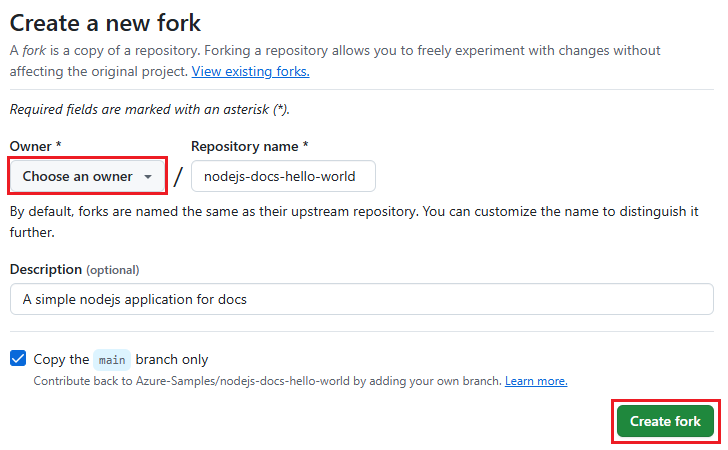 Captura de tela da criação de fork no GitHub.