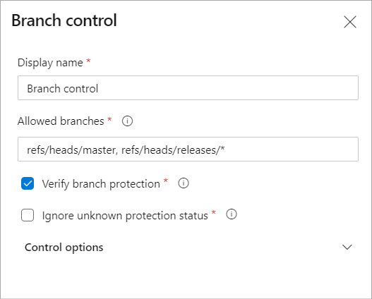 Configurar a verificação de controle de branch.