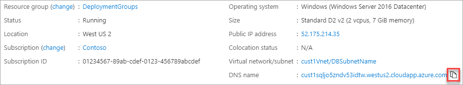 DNS do SQL implantado no Azure.