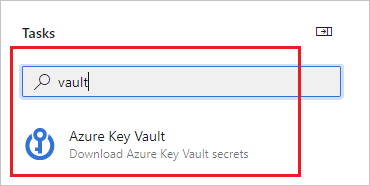 Uma captura de tela mostrando como pesquisar a tarefa do Azure Key Vault.