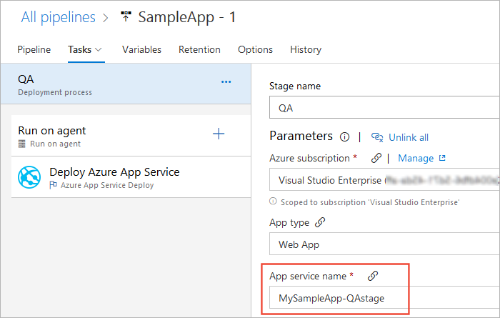 Usando a tarefa implantar o serviço de aplicativo do Azure