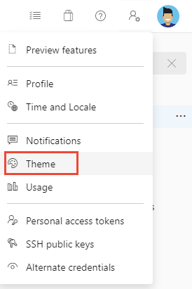 Captura de tela que mostra o menu Perfil, Tema selecionado.