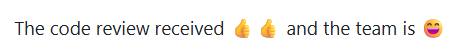 Captura de tela da visualização publicada de emojis em um comentário de pull request.