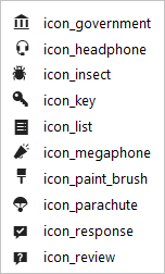 icon_headphone icon_insect, icon_key, icon_list, icon_megaphone, icon_paint_brush,  icon_parachute, icon_response, icon_review, icon_ribbon, icon_sticky_note