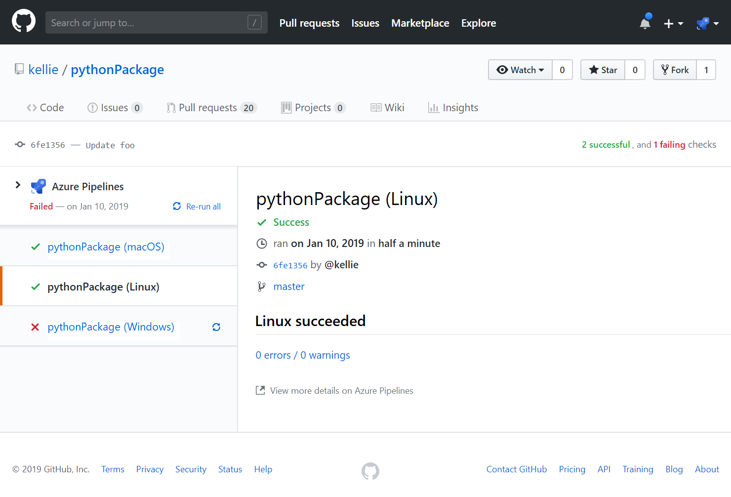 Exibir o status de cada trabalho de pipeline.