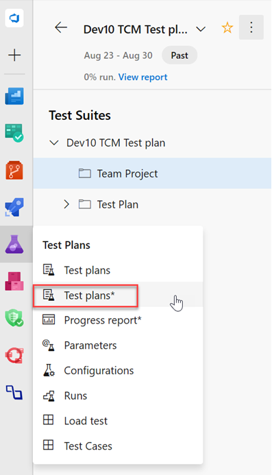 Adicionar casos de teste em massa usando a grade da página Planos de Teste.