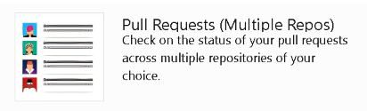 Captura de tela do widget Pull request para vários repositórios.