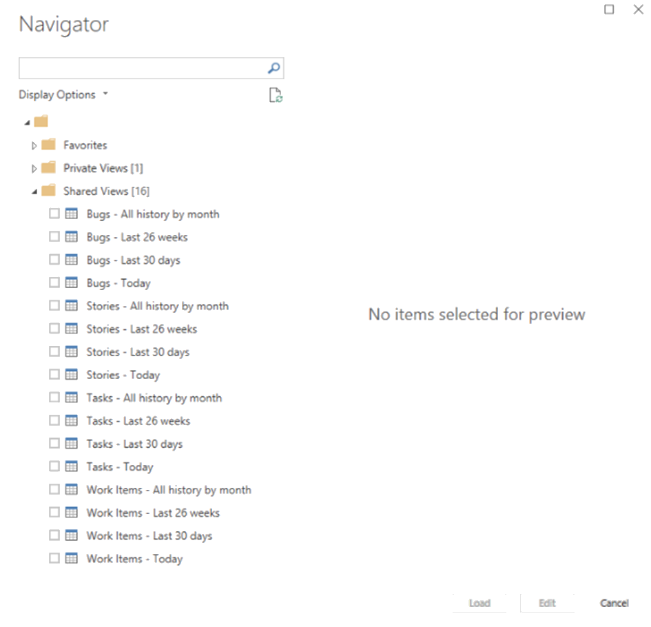 Captura de tela que mostra a caixa de diálogo Navegador com modos de exibição padrão.