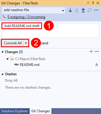 Captura de tela do botão 'Confirmar Tudo' na janela 'Alterações do Git' no Visual Studio.