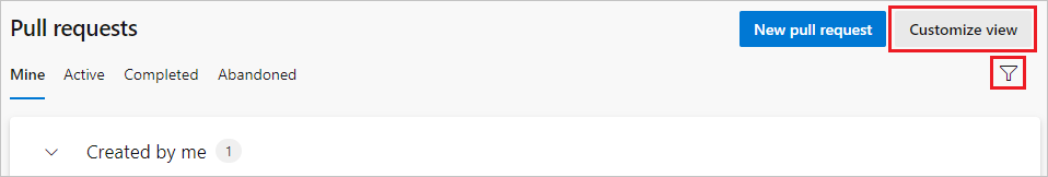 Captura de tela mostrando o botão Personalizar exibição na página de Pull requests.