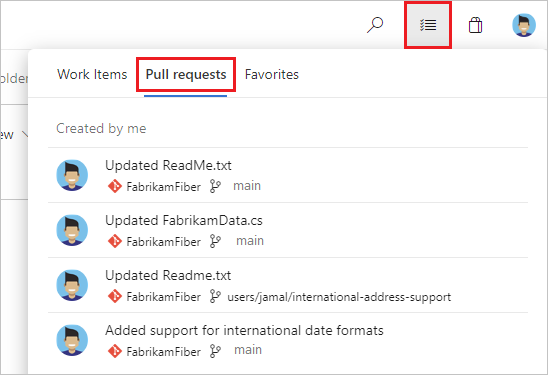 Captura de tela da exibição de todas as suas solicitações de pull.
