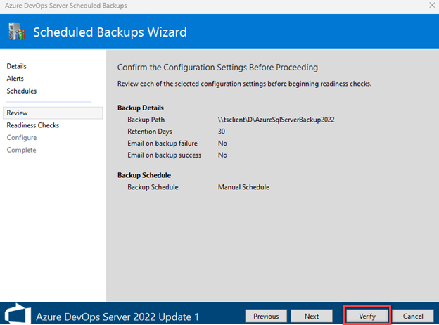 A captura de tela mostra o botão Verificar realçado na tela de configurações.