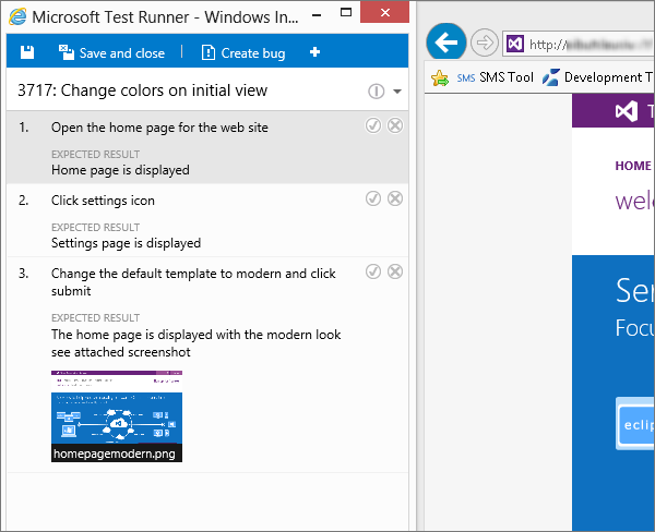 Use o Microsoft Test Runner para registrar os resultados do teste