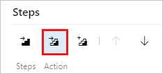 Captura de tela que mostra o ícone Inserir etapas compartilhadas em um caso de teste.