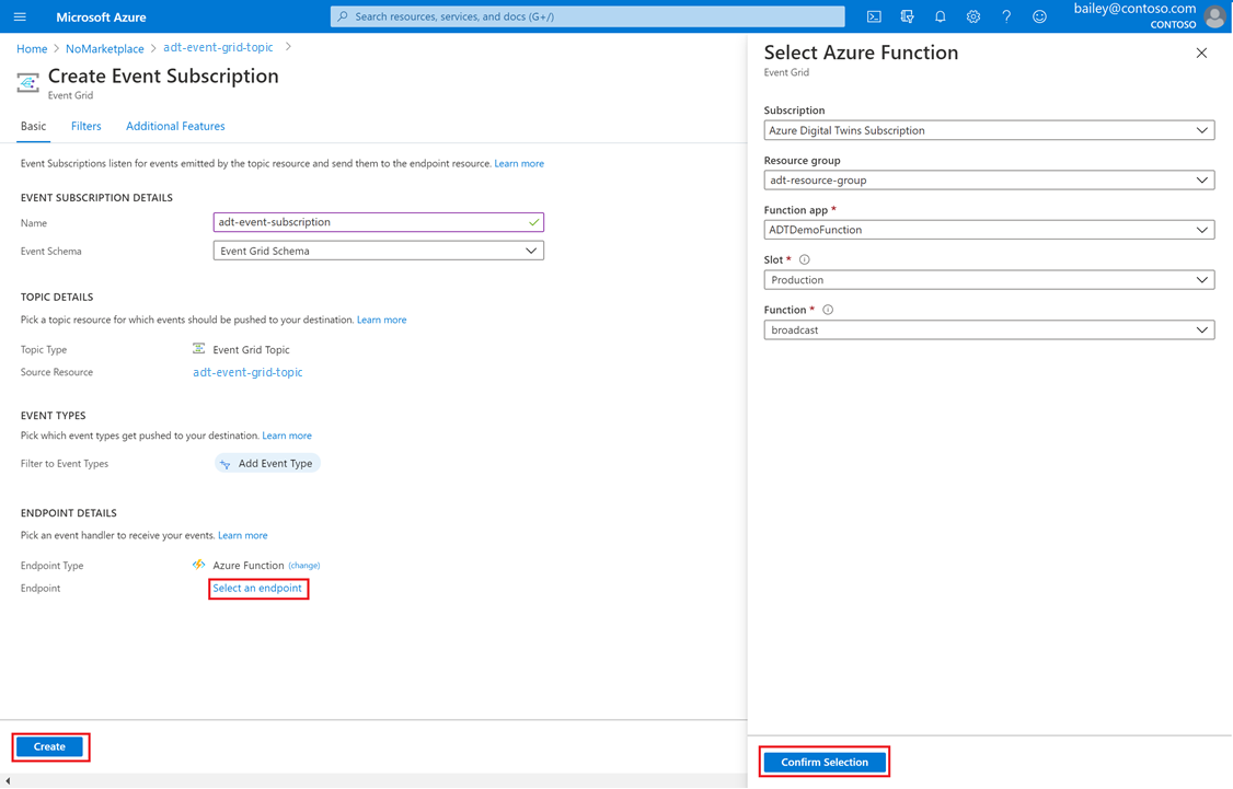 Screenshot of the form for creating an event subscription in the Azure portal.