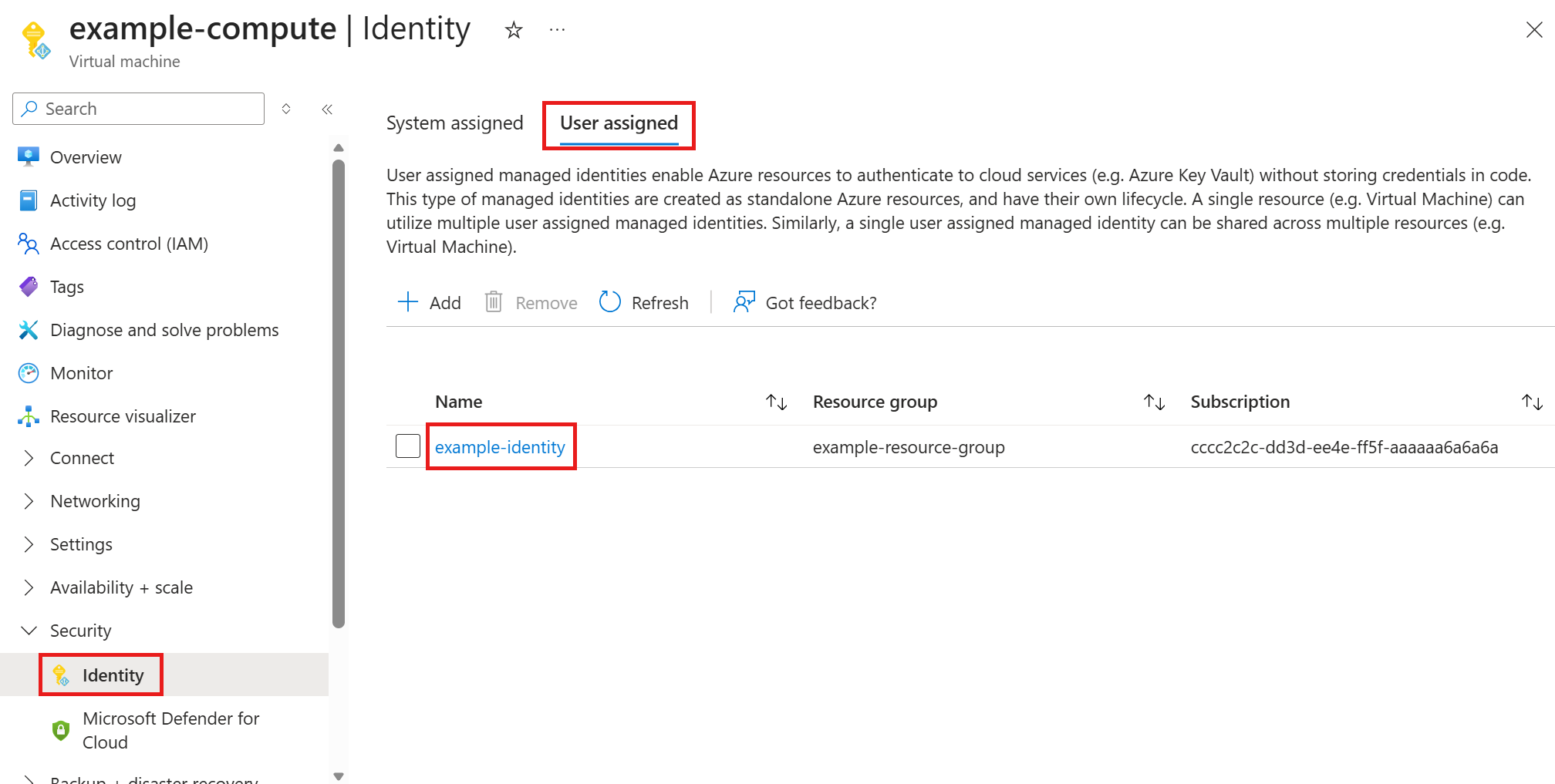 Captura de tela para atribuir identidade gerenciada no portal do Azure.