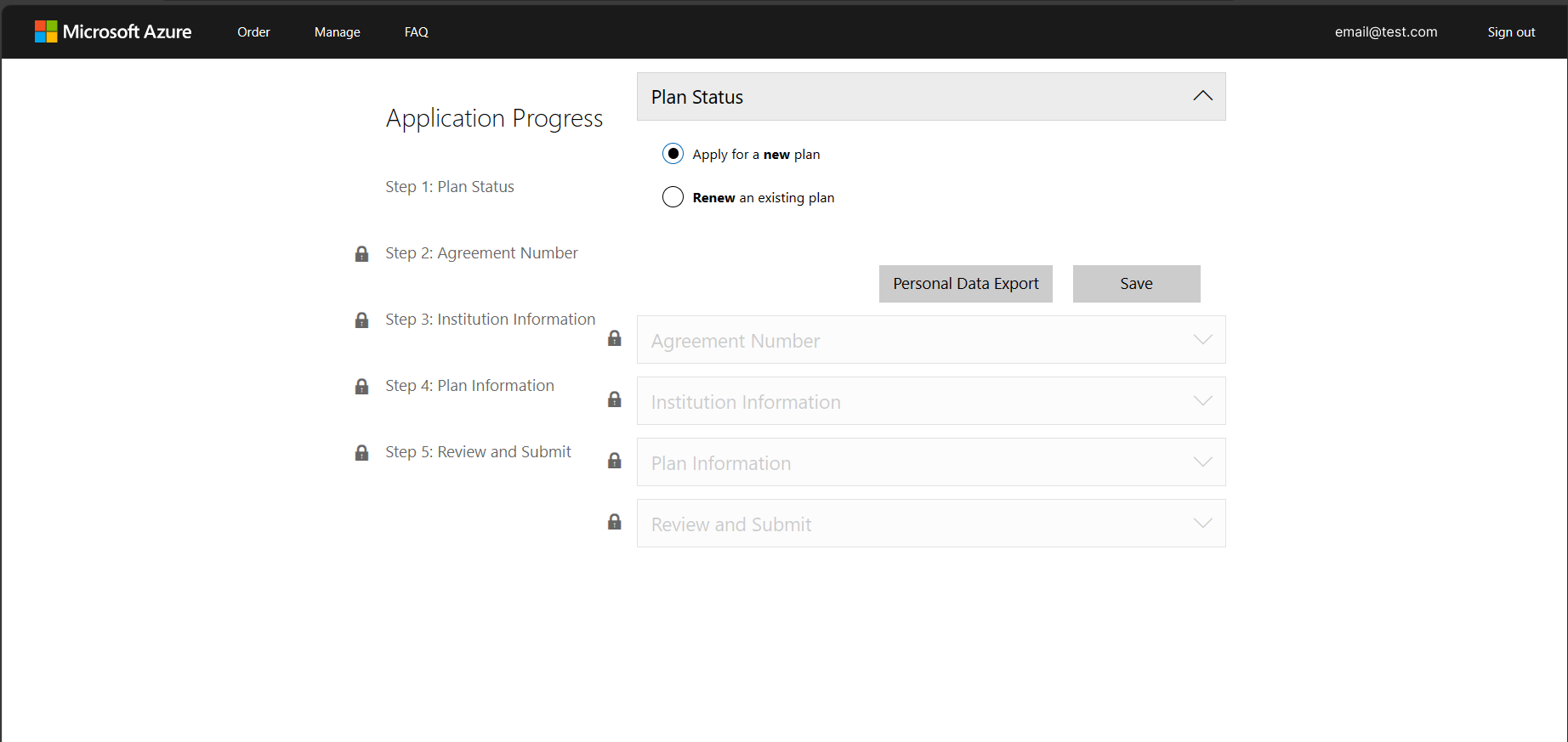 Captura de tela que mostra a opção para solicitar um novo plano.