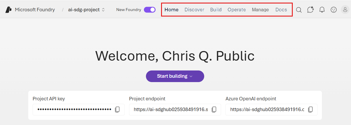 Captura de tela da home page do portal do Foundry atual.