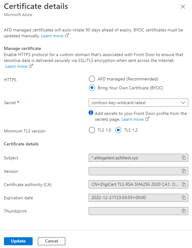 Captura de tela que mostra o painel Detalhes do certificado.
