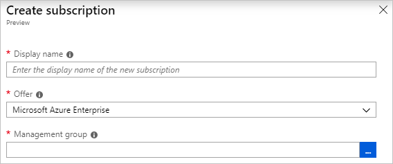 Screenshot of the Create a subscription window and options for the new subscription.