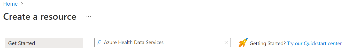 Captura de tela que mostra como pesquisar os Serviços de Dados de Saúde do Azure.